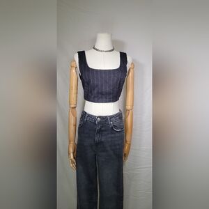 NWT AVEC LES FILLES Tank Crop Top Navy/ Purple Stripes Nordstrom Piece, size XS
